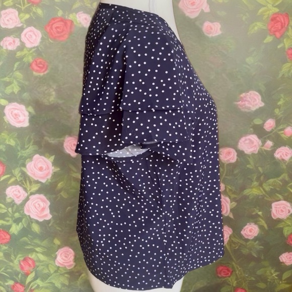 Navy Polka Dot Ruffle Sleeve Top - Picture 4 of 7